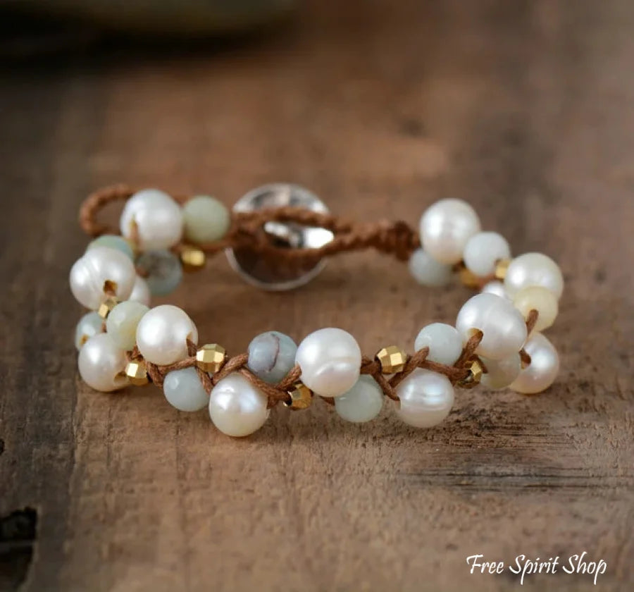 June | Freshwater Pearl & Amazonite Wrap