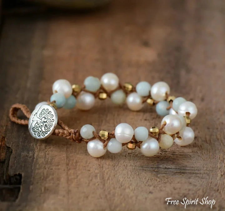 June | Freshwater Pearl & Amazonite Wrap