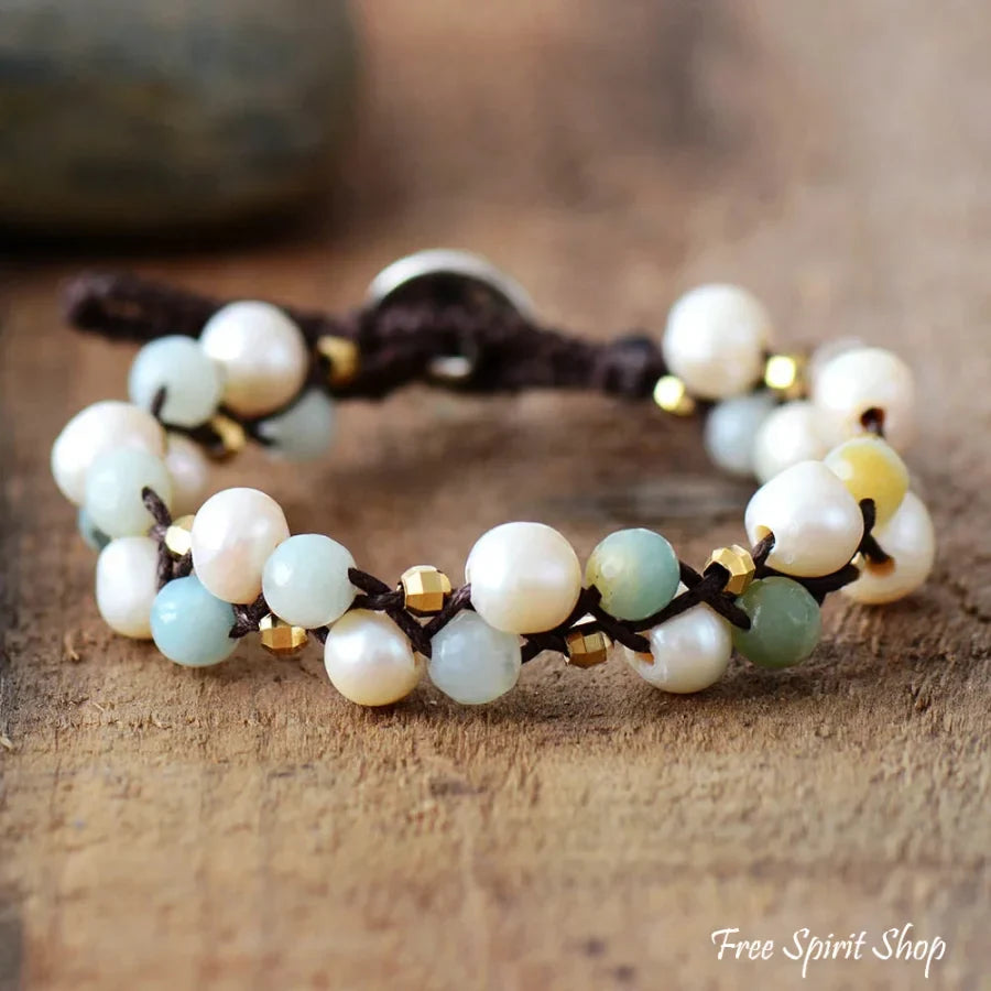 June | Freshwater Pearl & Amazonite Wrap