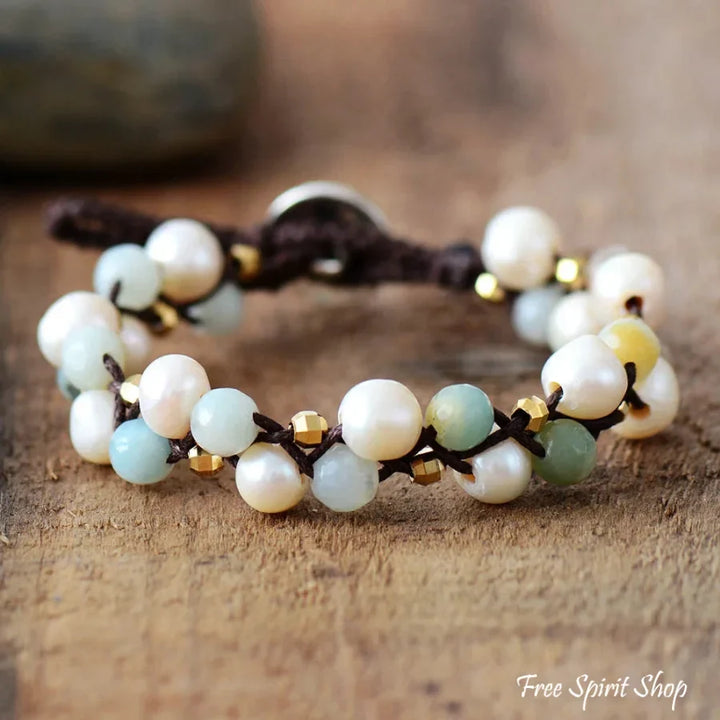 June | Freshwater Pearl & Amazonite Wrap