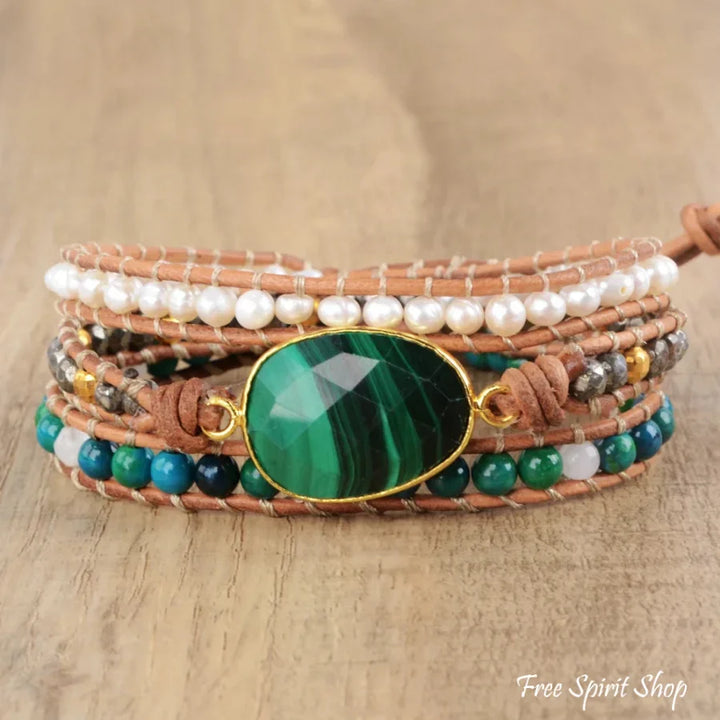 Hazel | Handmade Malachite Chrysocolla & Pearl