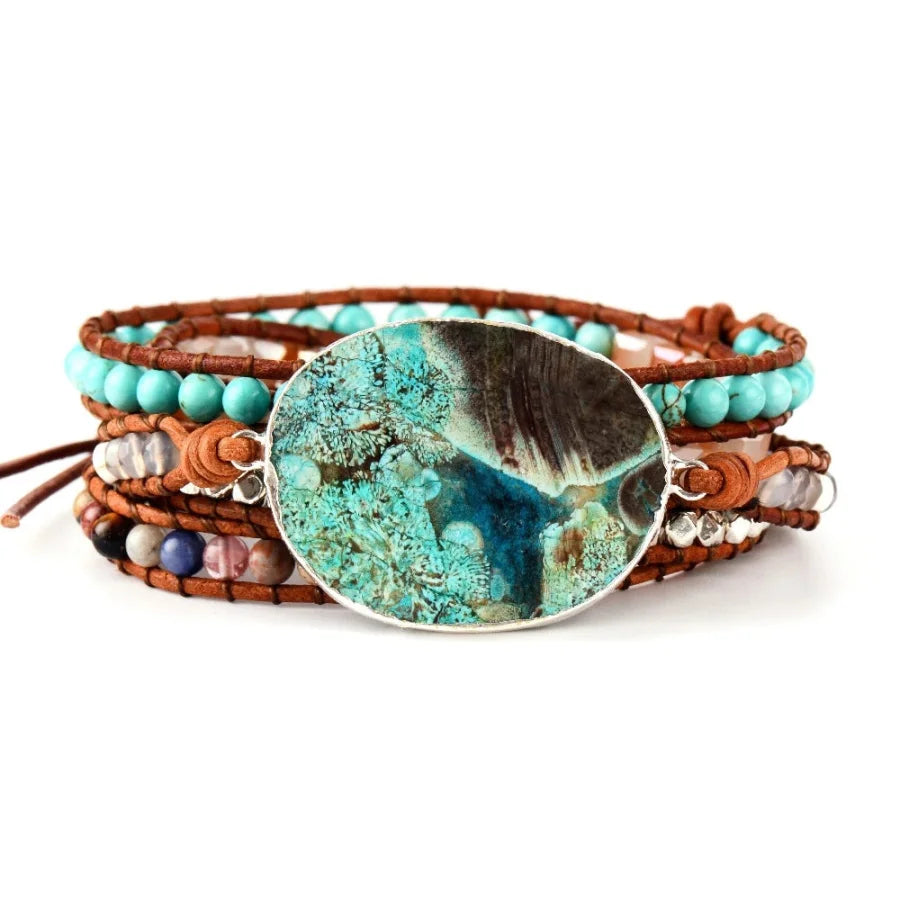 Audrey | Handmade Natural Ocean Jasper Leather