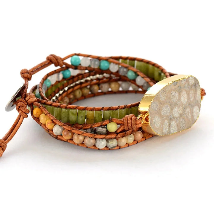 Wendy | Handmade Natural Chrysanthemum Gemstone Leather