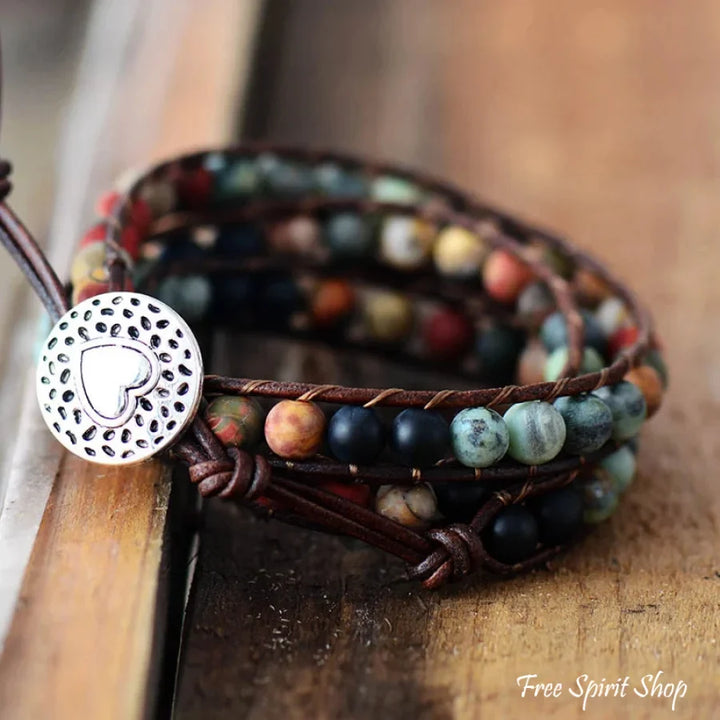 Agnes | Semi-Precious Gemstones "LOVE" Leather Wrap