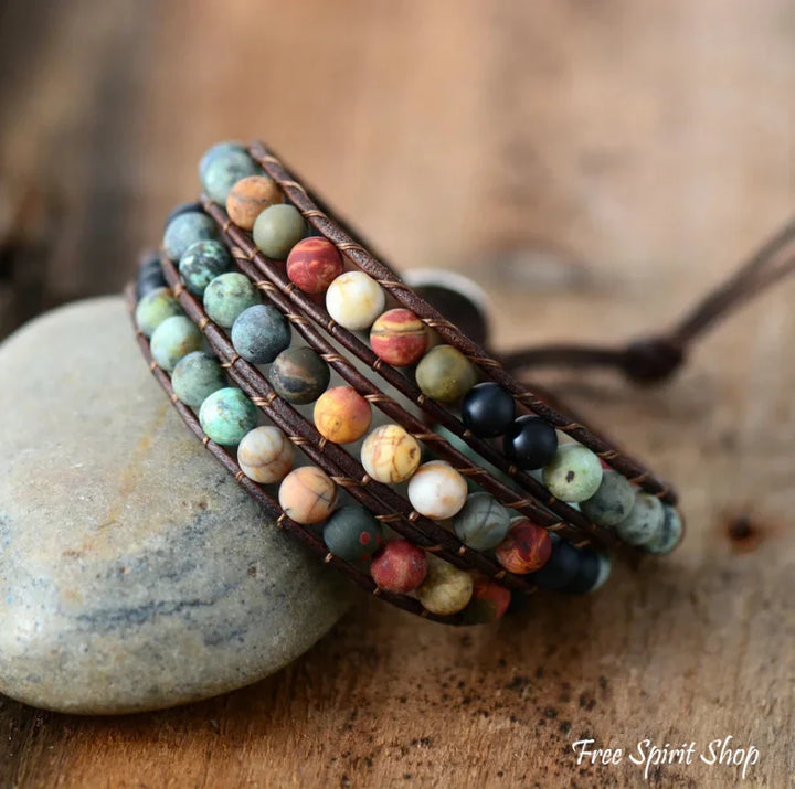 Agnes | Semi-Precious Gemstones "LOVE" Leather Wrap