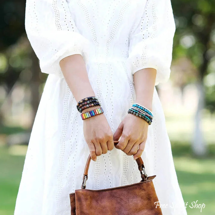 Agnes | Semi-Precious Gemstones "LOVE" Leather Wrap