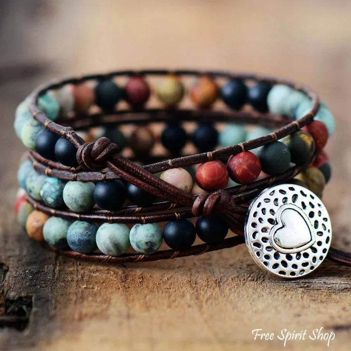 Agnes | Semi-Precious Gemstones "LOVE" Leather Wrap