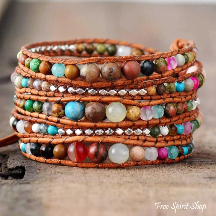 Kim | Handmade Natural Gemstone Mix Leather