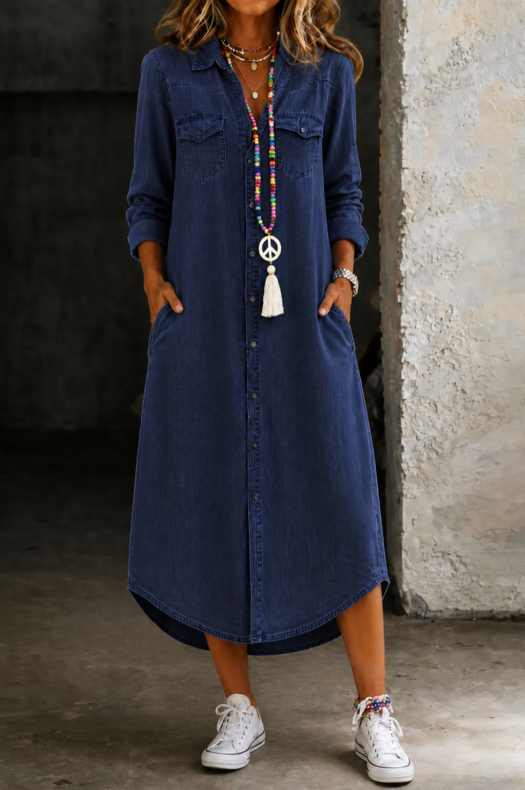 Elara | Long Denim Shirt Dress