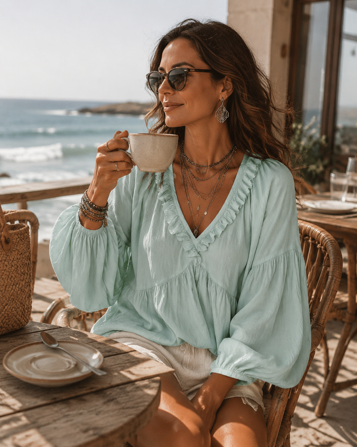 Abigail | Soft Boho Ruffled V-Neck Relaxed Blouse