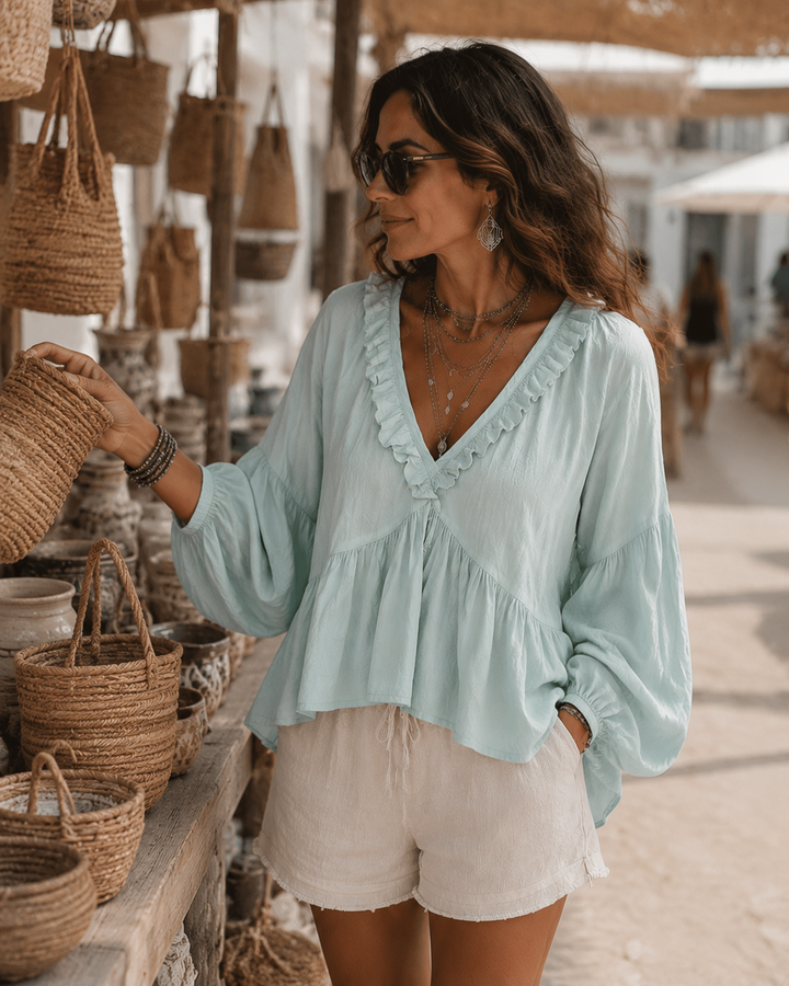 Abigail | Soft Boho Ruffled V-Neck Relaxed Blouse