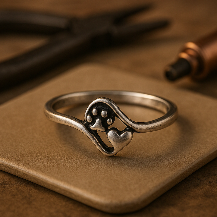 Marielle | Vintage Heart Ring with Paw Print