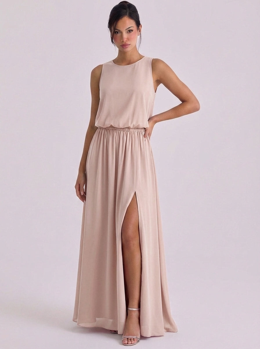 Alasdair | Chiffon Blouson Top Maxi Dress Sleeveless High-Slit