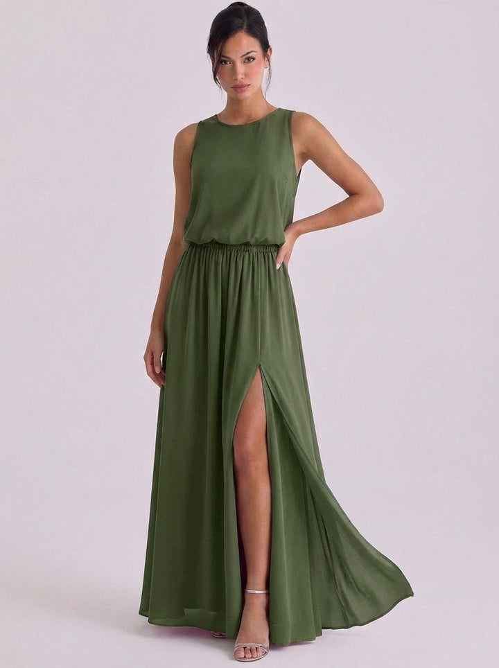 Alasdair | Chiffon Blouson Top Maxi Dress Sleeveless High-Slit