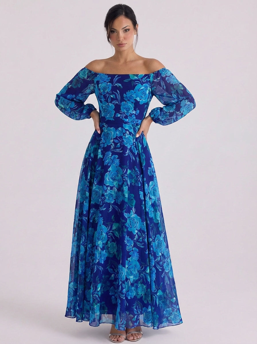 Ita | Chiffon Off-Shoulder Floral Maxi Dress With Puff