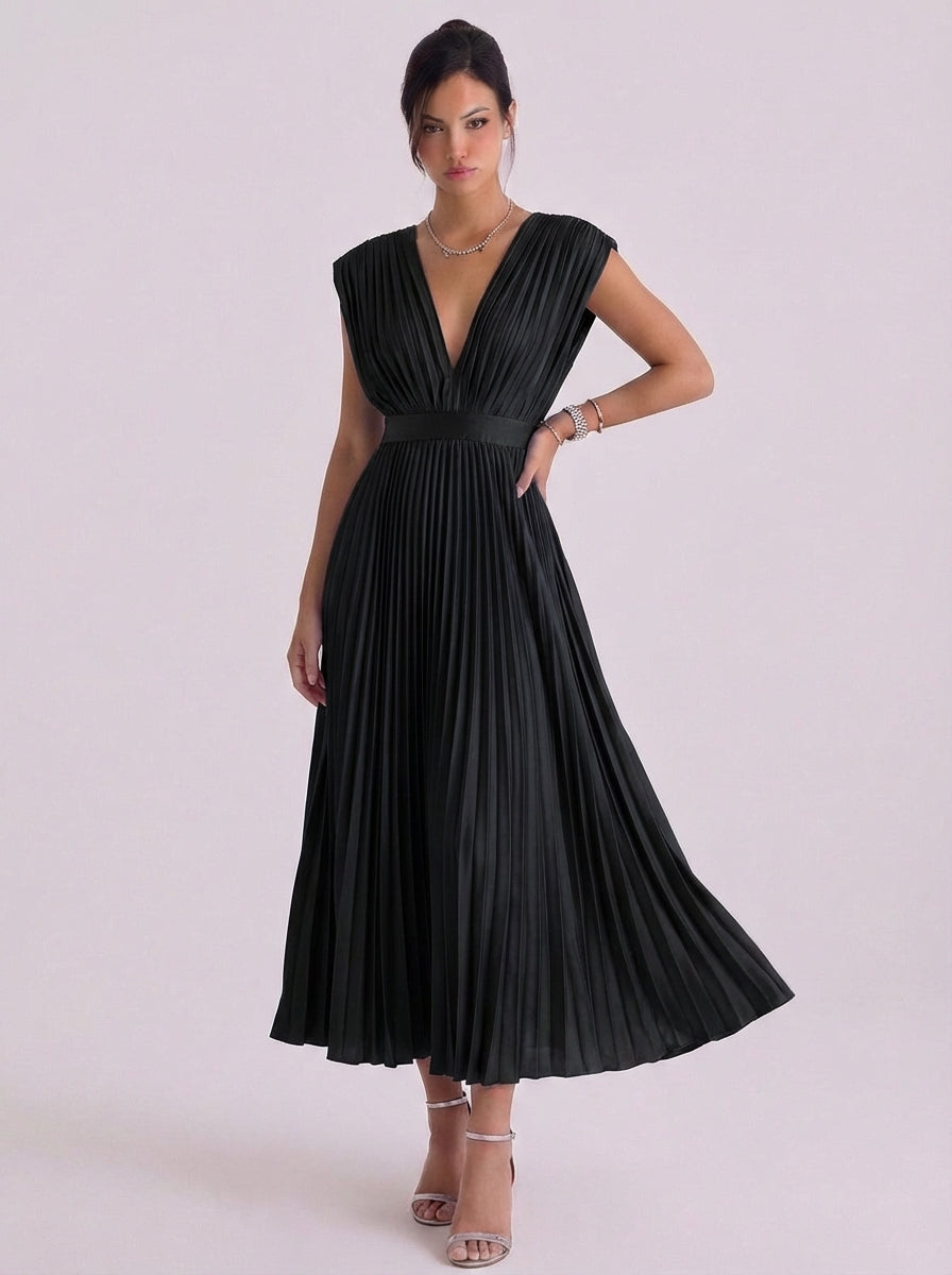 Niamh | Chiffon Pleated V-Neck Midi Dress
