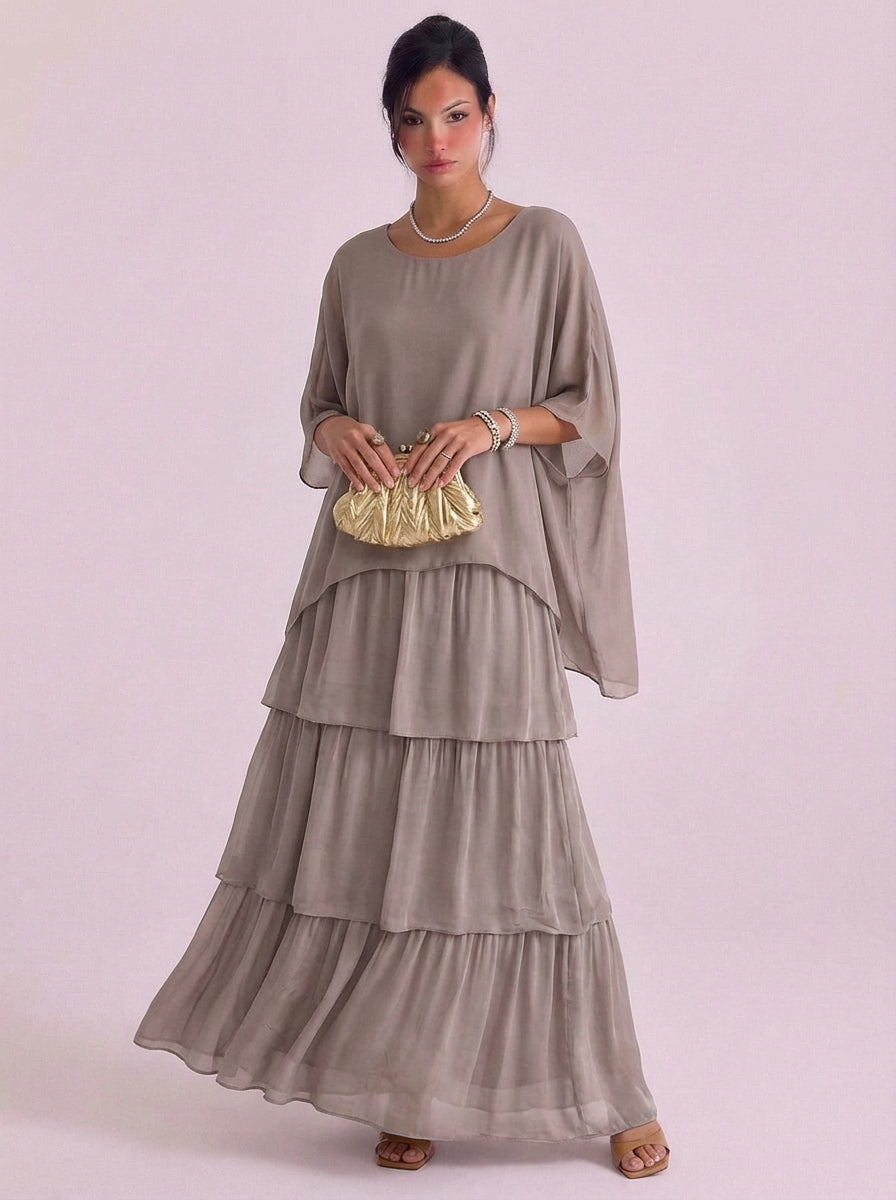 Eimear | Chiffon Tiered Ruffle Maxi Dress Oversized Top