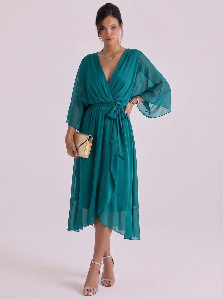 Shona | Chiffon Wrap Maxi Dress With Belt Tie
