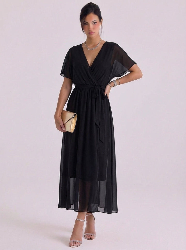 Shona | Chiffon Wrap Maxi Dress With Belt Tie