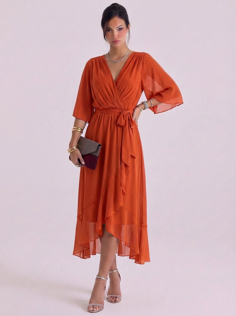 Shona | Chiffon Wrap Maxi Dress With Belt Tie
