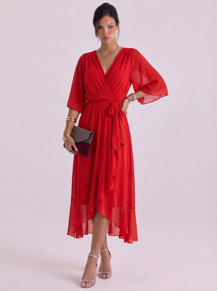 Shona | Chiffon Wrap Maxi Dress With Belt Tie