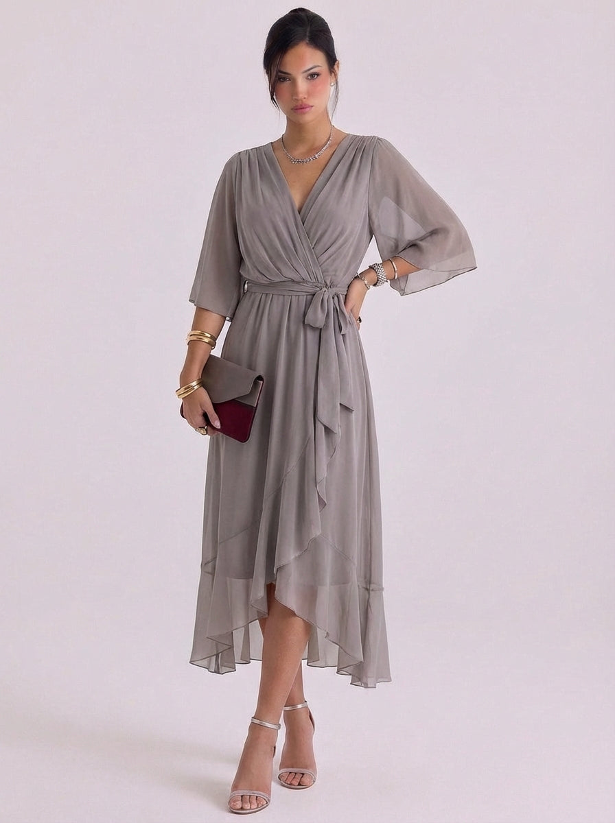 Shona | Chiffon Wrap Maxi Dress With Belt Tie