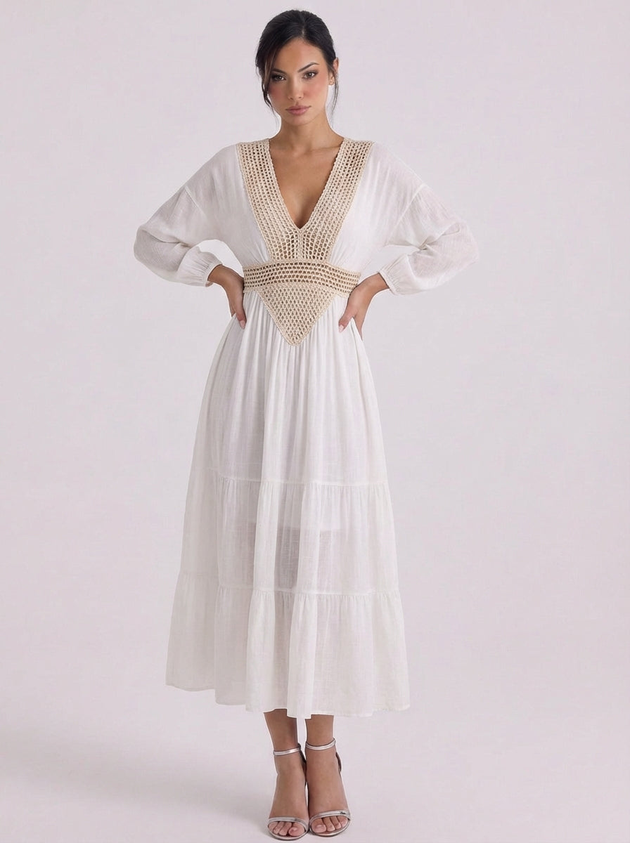 Ishbel | Cotton Crochet Panel Tiered Maxi Dress