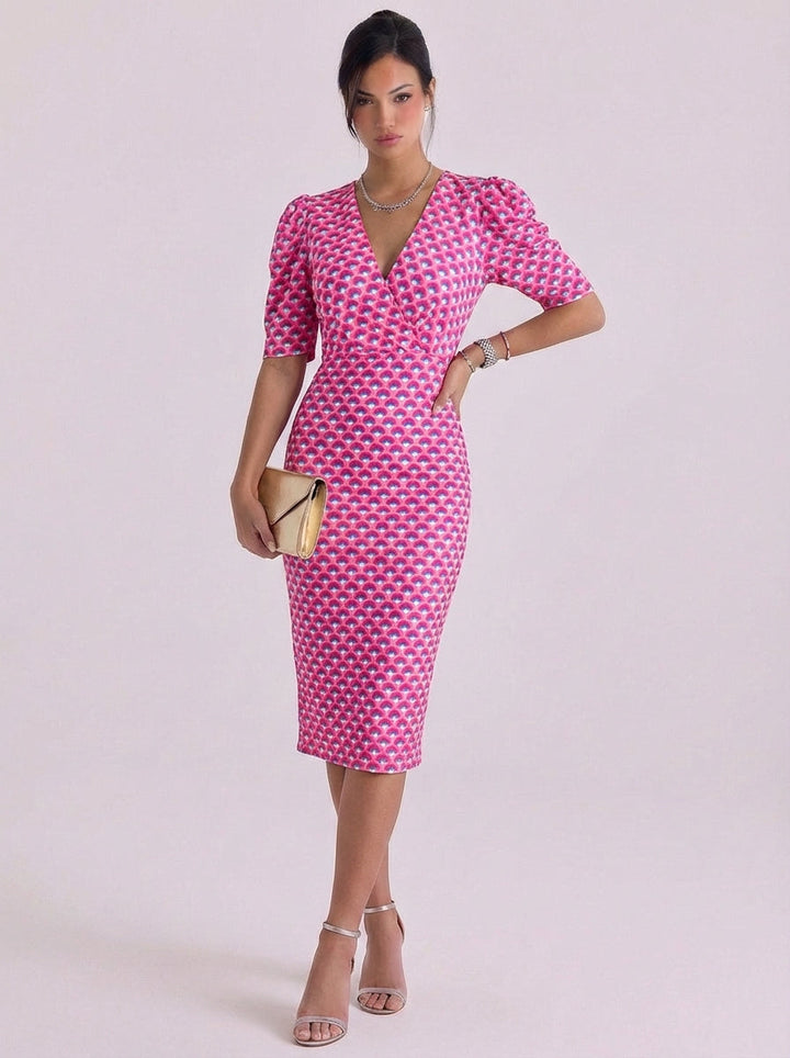 Brigid | Cotton Puff Sleeve Printed Midi Dress