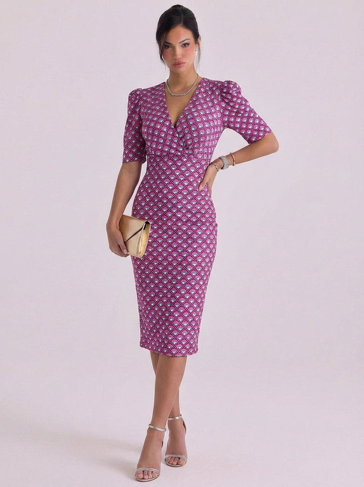 Brigid | Cotton Puff Sleeve Printed Midi Dress