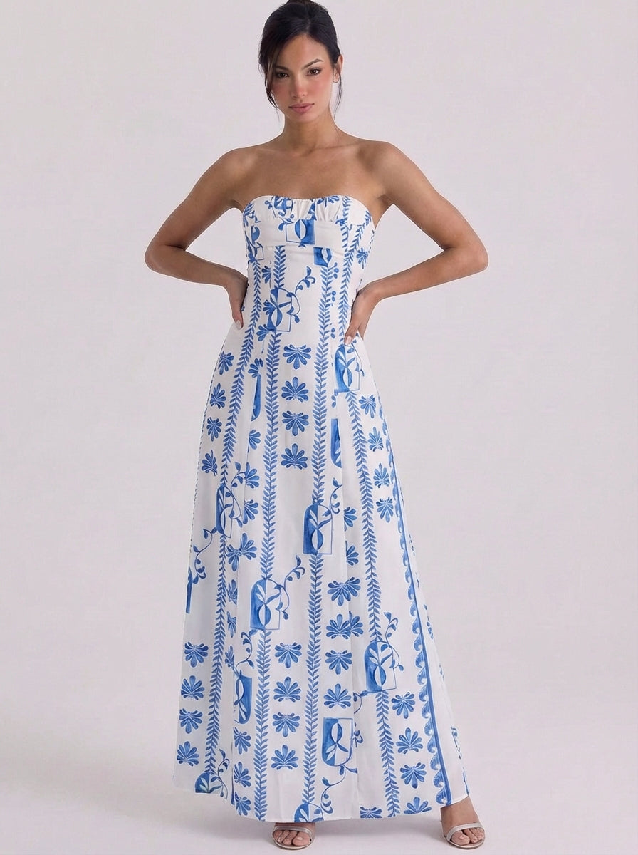 Murchadh | Cotton Strapless Embroidered Maxi Dress