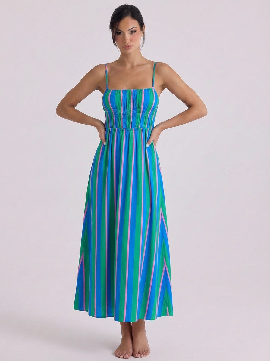 Siobhan | Cotton Striped Smocked Midi Dress