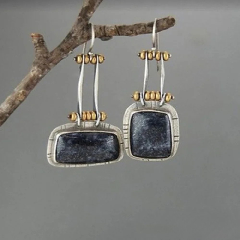 Delphine | Retro Midnight Silver Earrings