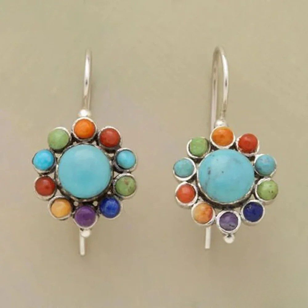 Aurora | Multicolored Round Earrings in Turquoise