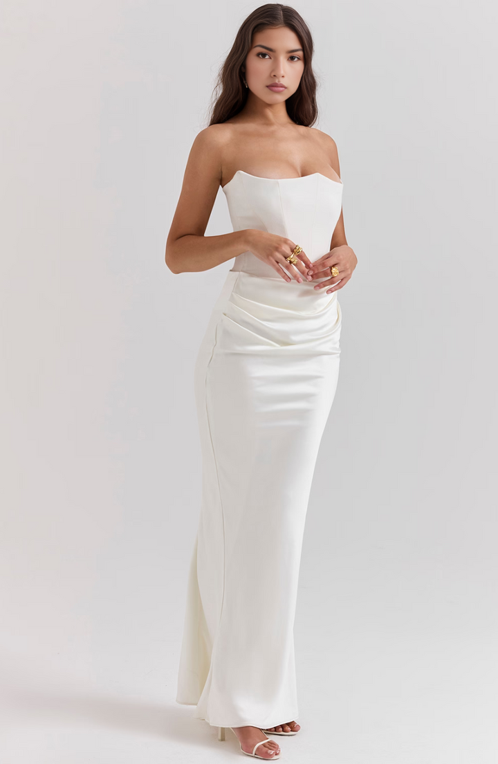 Camille | Women's Wedding Guest Lace Strapless Dress Evening