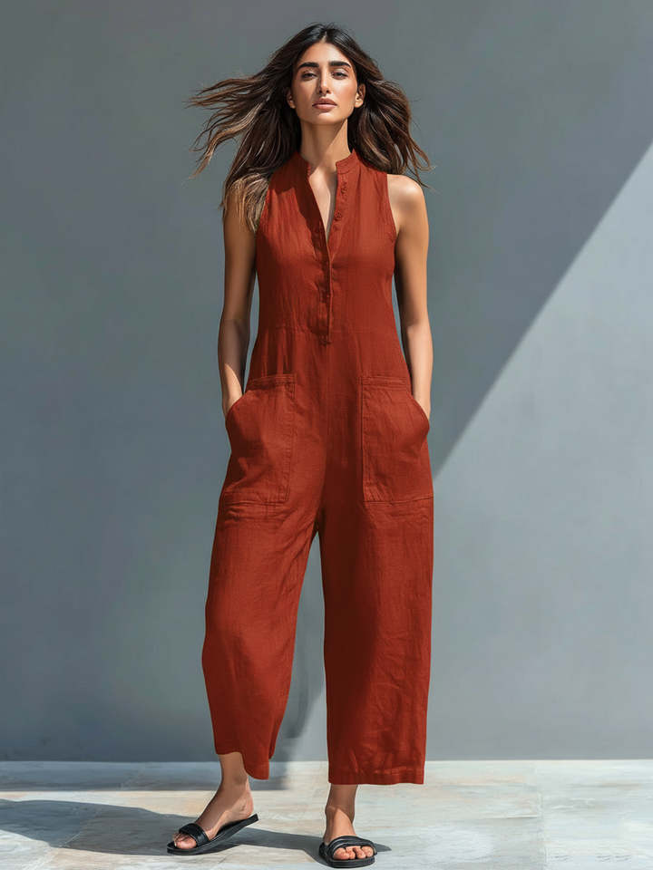 Adriana | Linen Blend Button-up Stand-collar