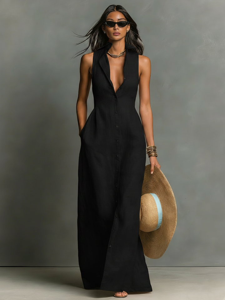 Alba | Linen-Blend Collared Single-Breasted Sleeveless