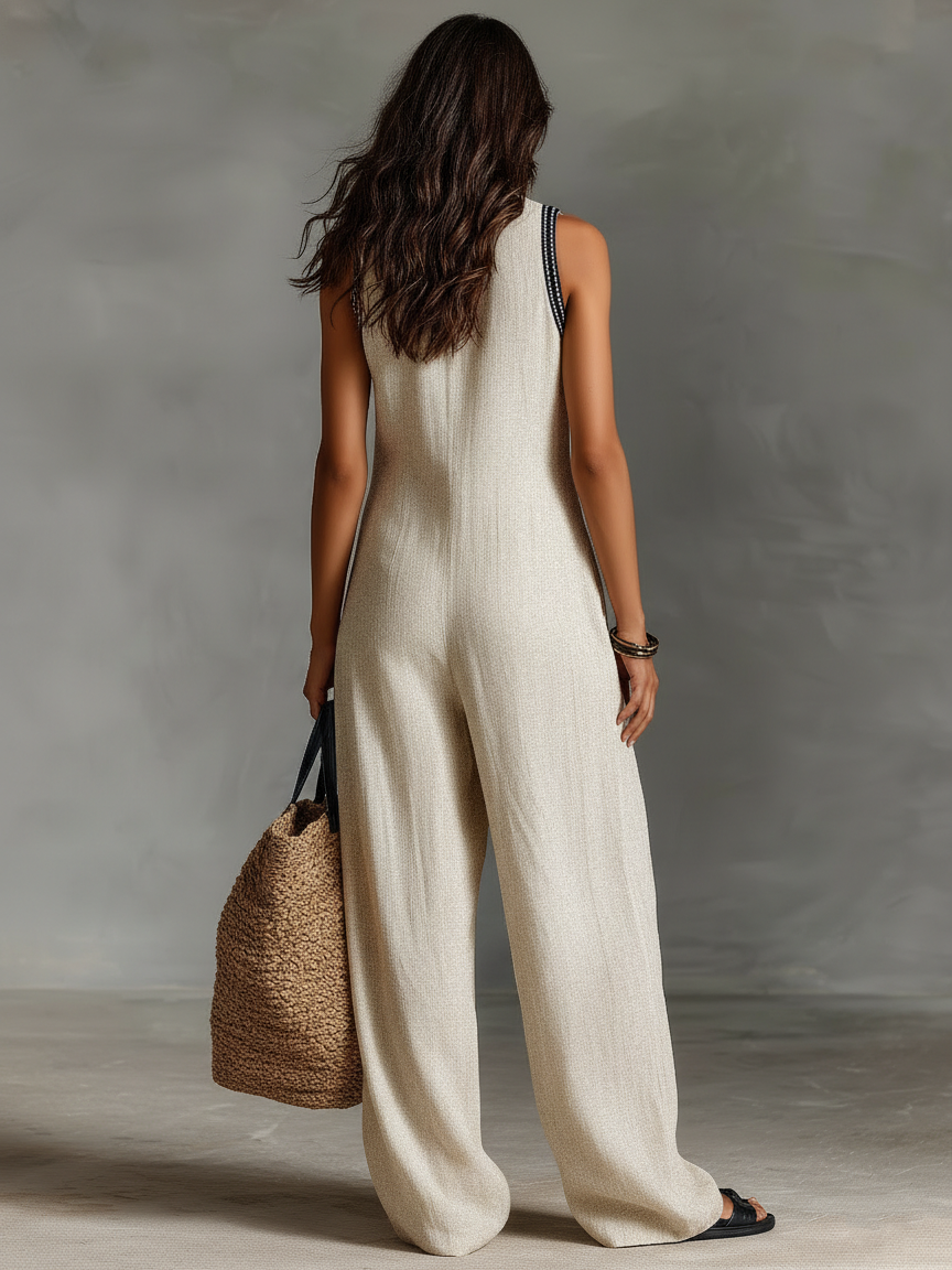 Amy | Linen Blend Sleeveless Jumpsuit