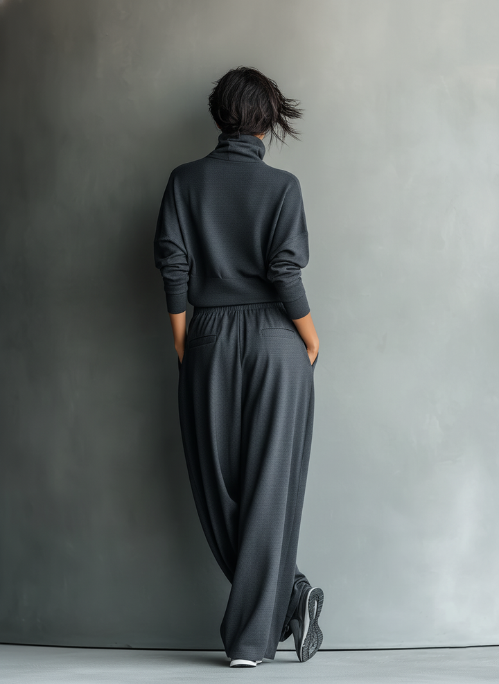 Camille | Charcoal Knit Fabric Turtleneck