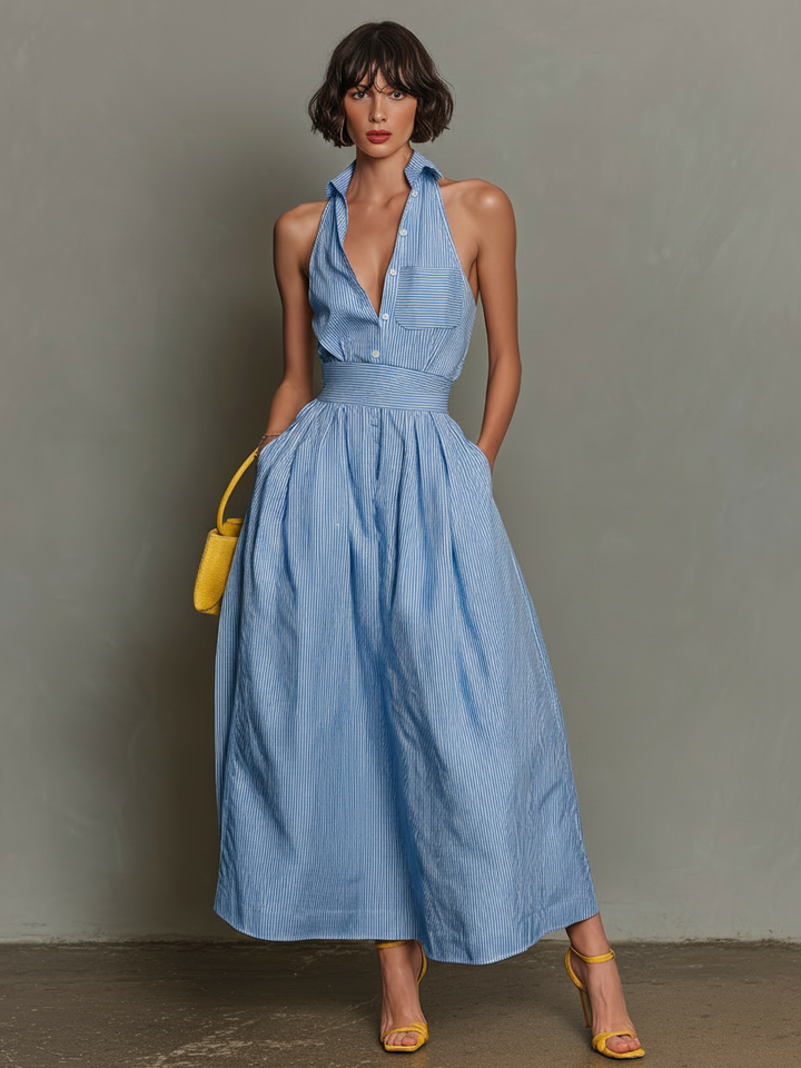 Briar | Striped Lapel Sleeveless Maxi