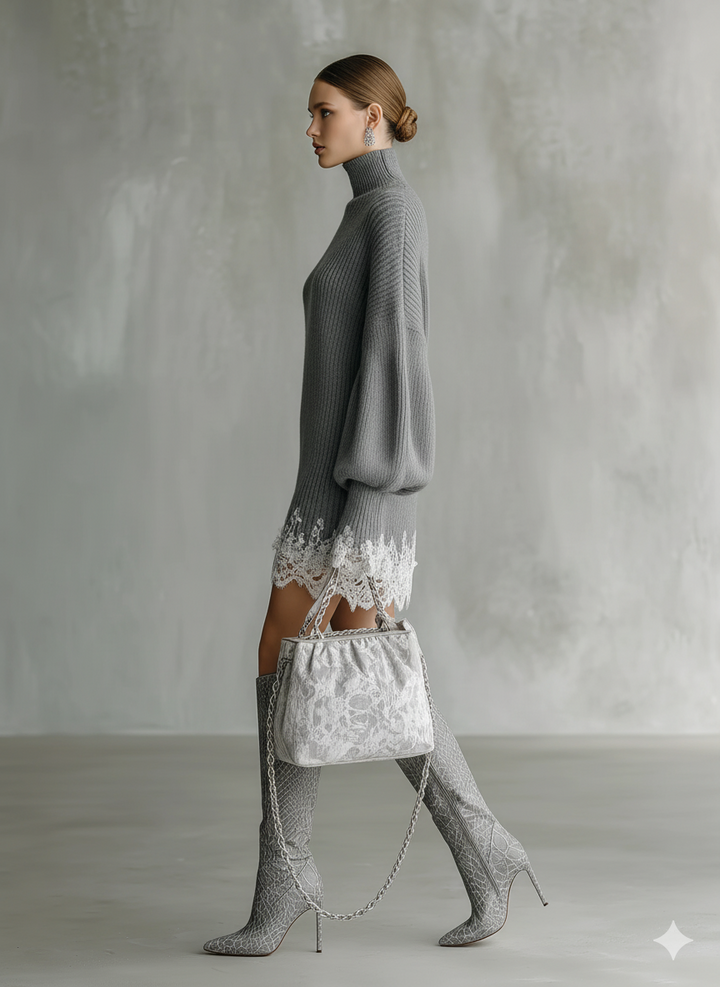 Ida | Grey Knitted White Lace