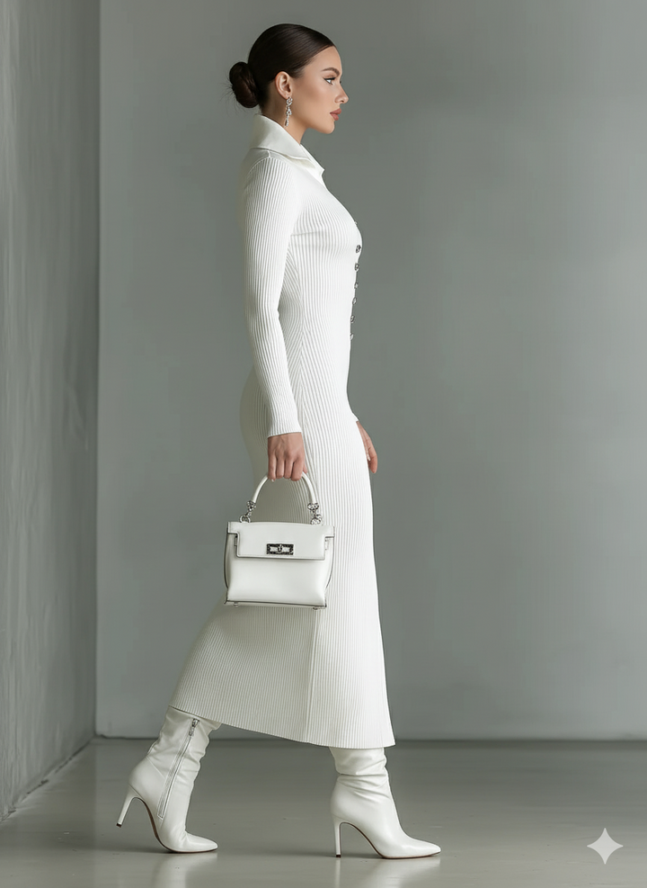 Rebecca | White Knitted Polo Neck