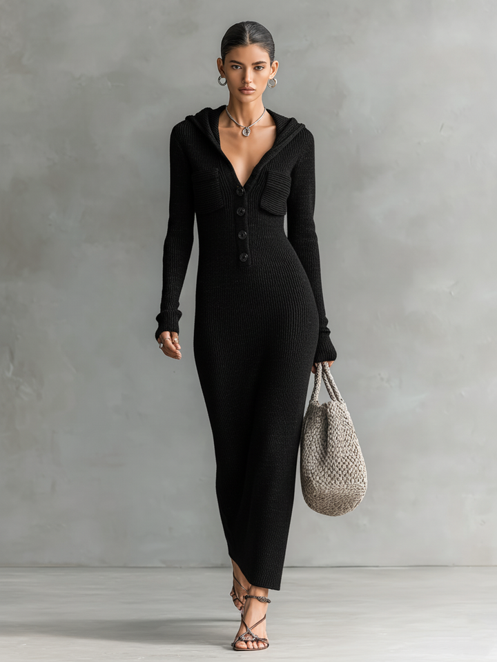 Ellie | Slim-fit Hooded Knitted Maxi