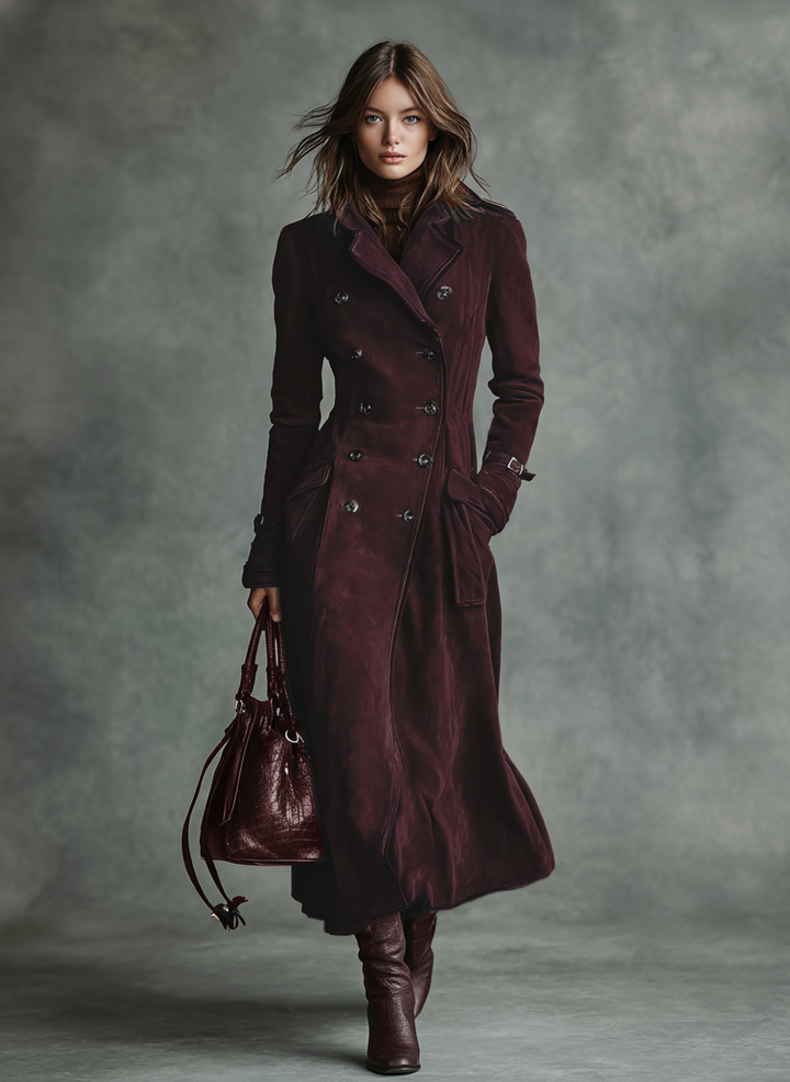 Mina | Suede Trim Double-breasted Lapel