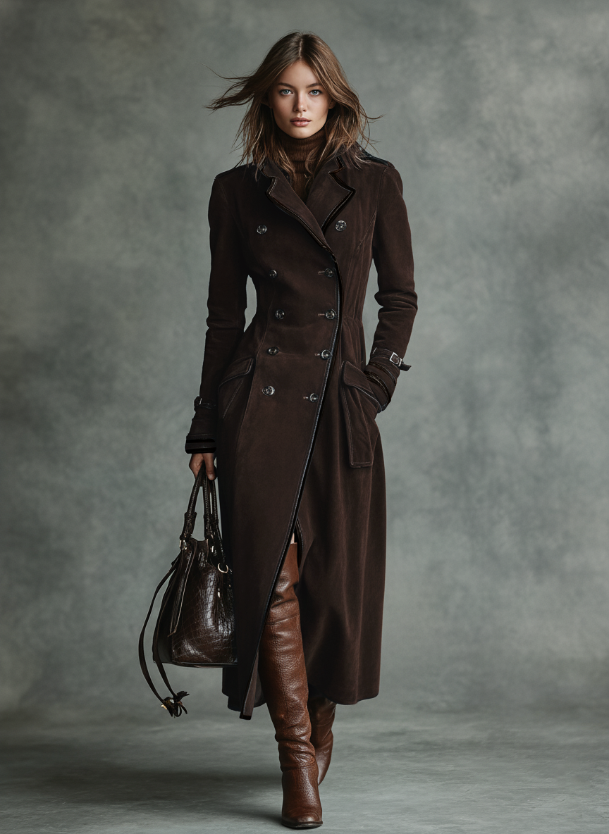 Mina | Suede Trim Double-breasted Lapel
