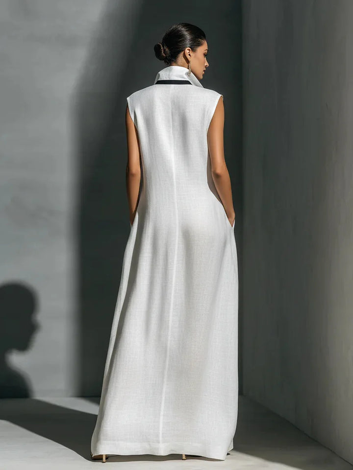 Seraphine | Color Block Stand-Collar Maxi Dress