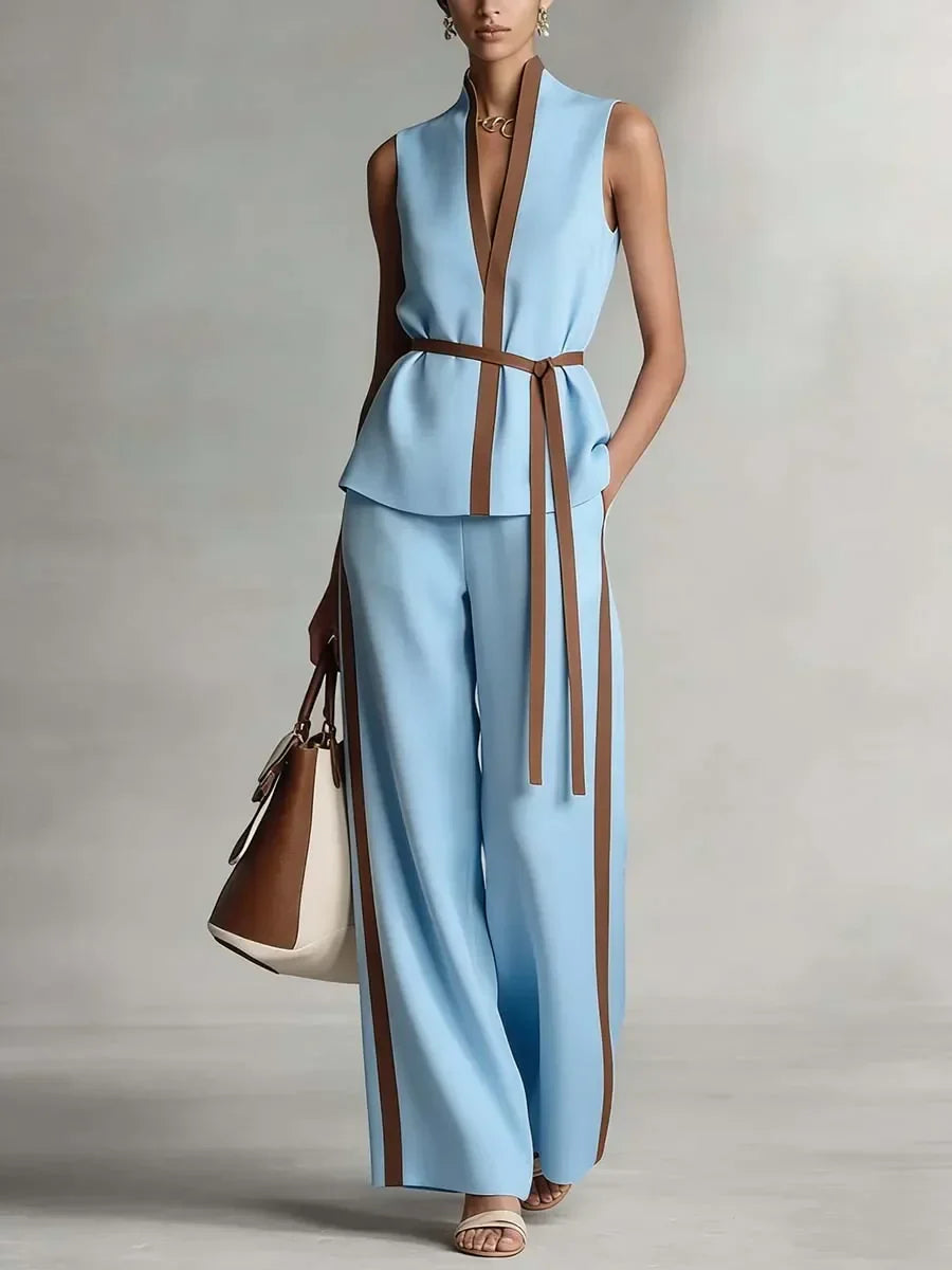 Aurora | V-Neck Belted Wide-Leg Two-Piece Set