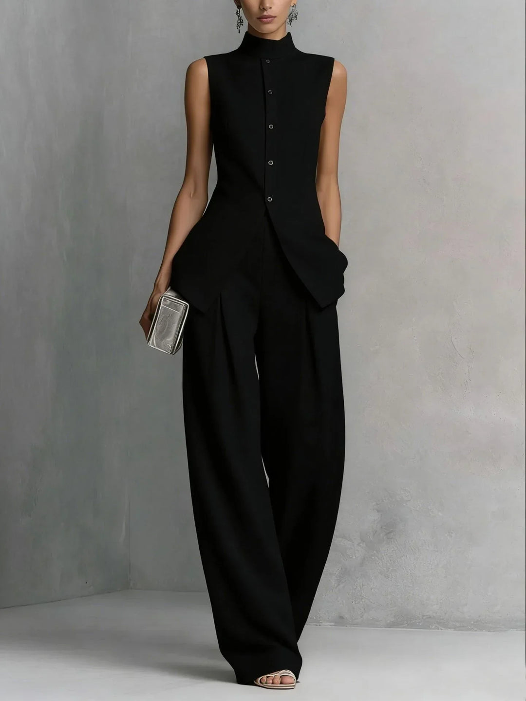 Marina | Stand-Collar Button Two-Piece Set