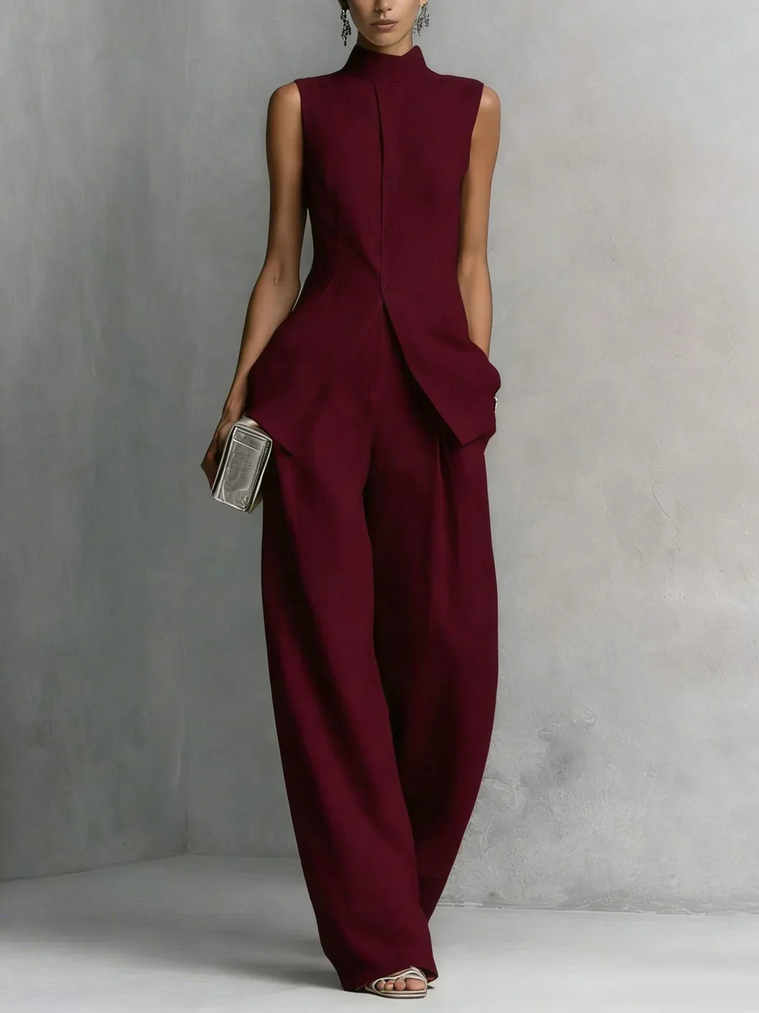 Marina | Stand-Collar Button Two-Piece Set