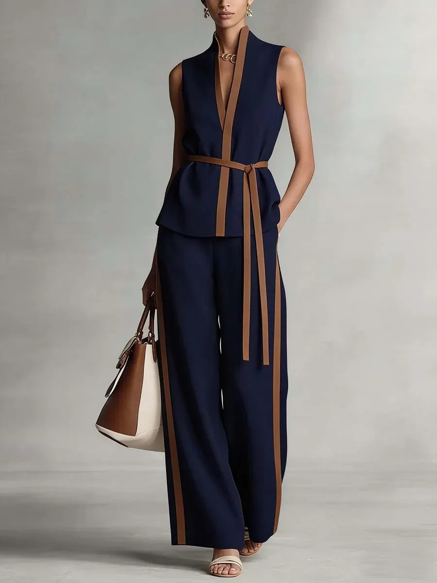 Aurora | V-Neck Belted Wide-Leg Two-Piece Set