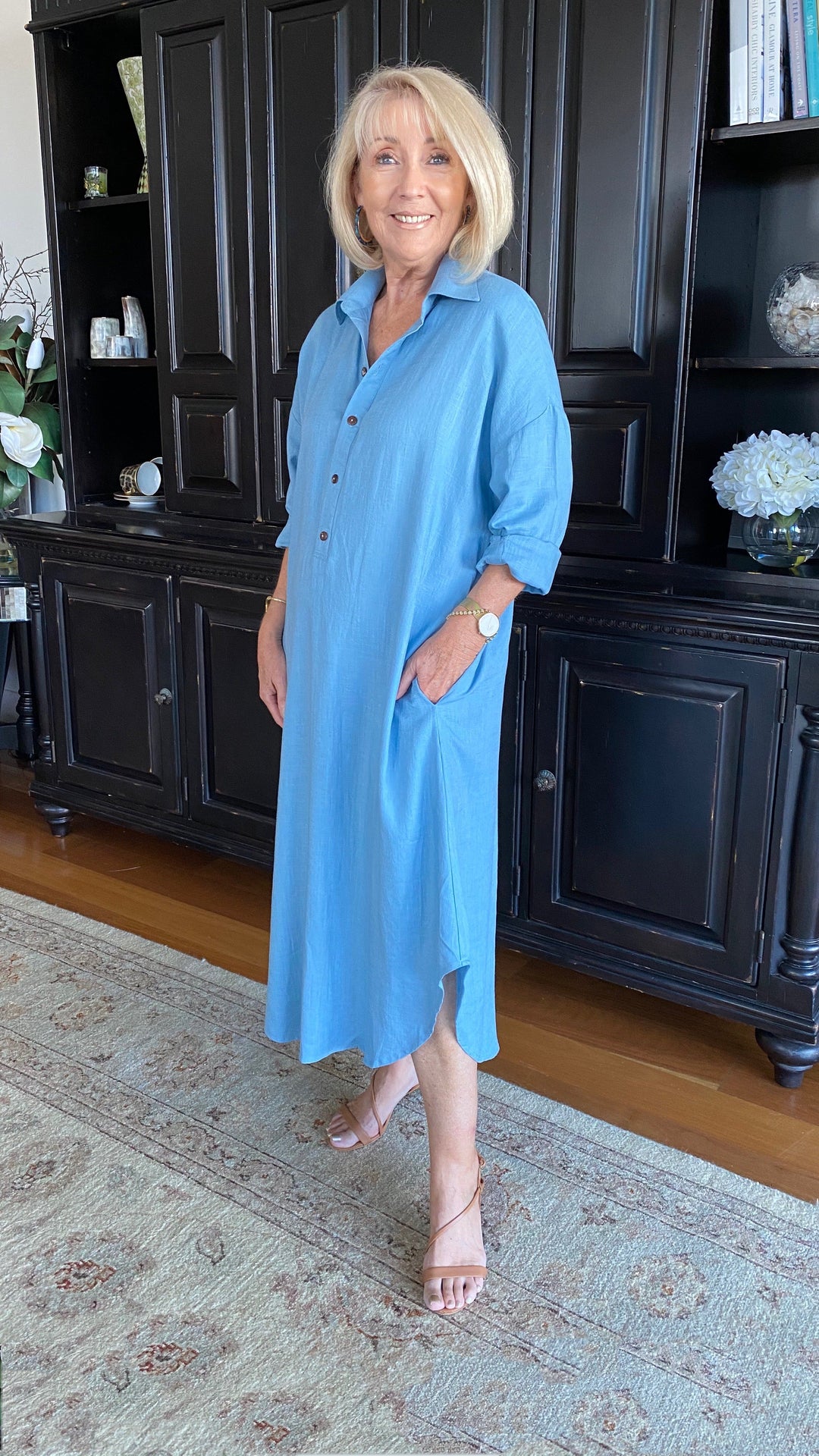 Uma | Linen Shirt Dress in Sky